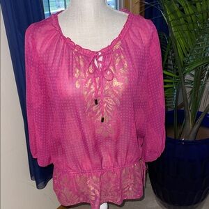 Chico's Vibrant Pink Blouse with Gold Accents